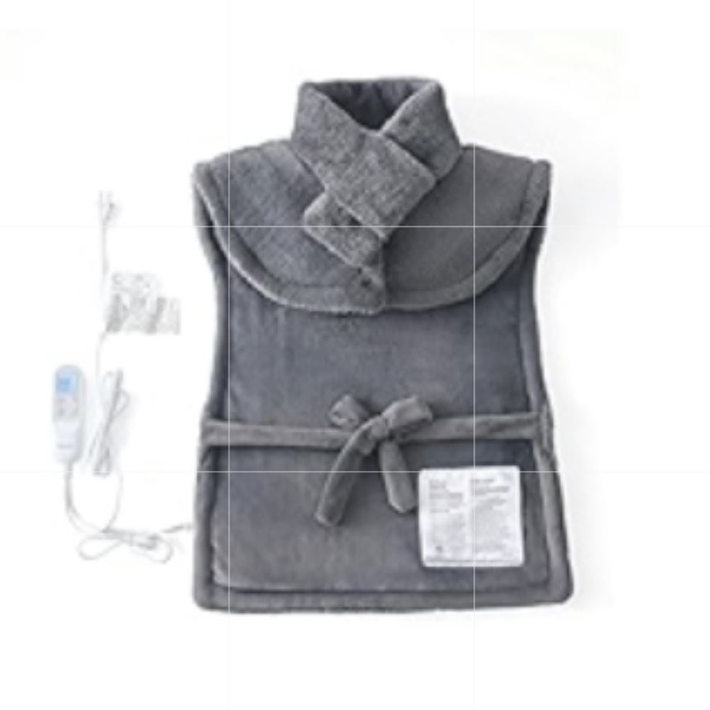 Full Body ‘Back Neck Shoulder’ Heated Fleece Pad with Neck Shoulder Wrap GRAY